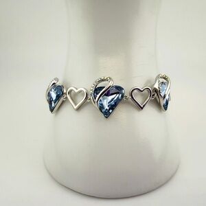 Leafael Blue Zircon Austrian Crystal Infinity Love Heart Silver Plated Bracelet